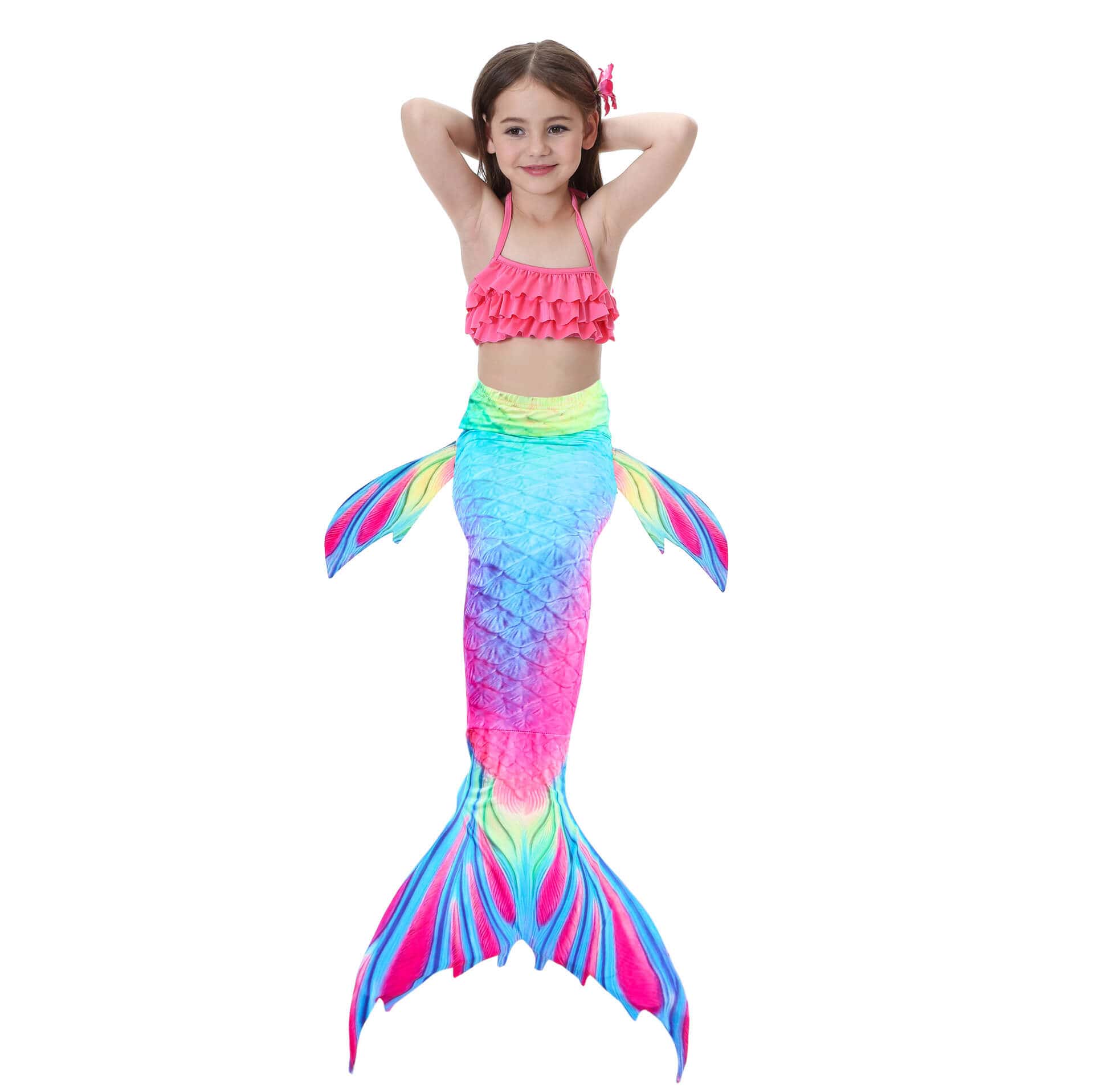 Costume De Sirène Pour Enfant - Queue + Bikini + Monopalme - Taille 110 à 150 - Pour Piscine Et Plage