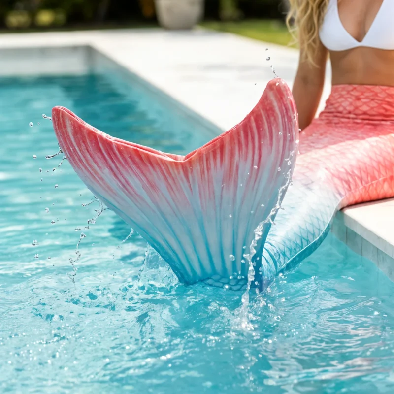 Gros plan dynamique sur la queue de sirène Sakura en action dans l'eau