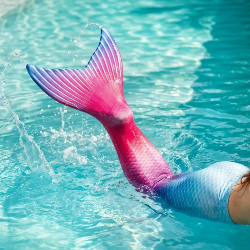 Gros plan dynamique sur la queue de sirène Ulysse en action dans l'eau