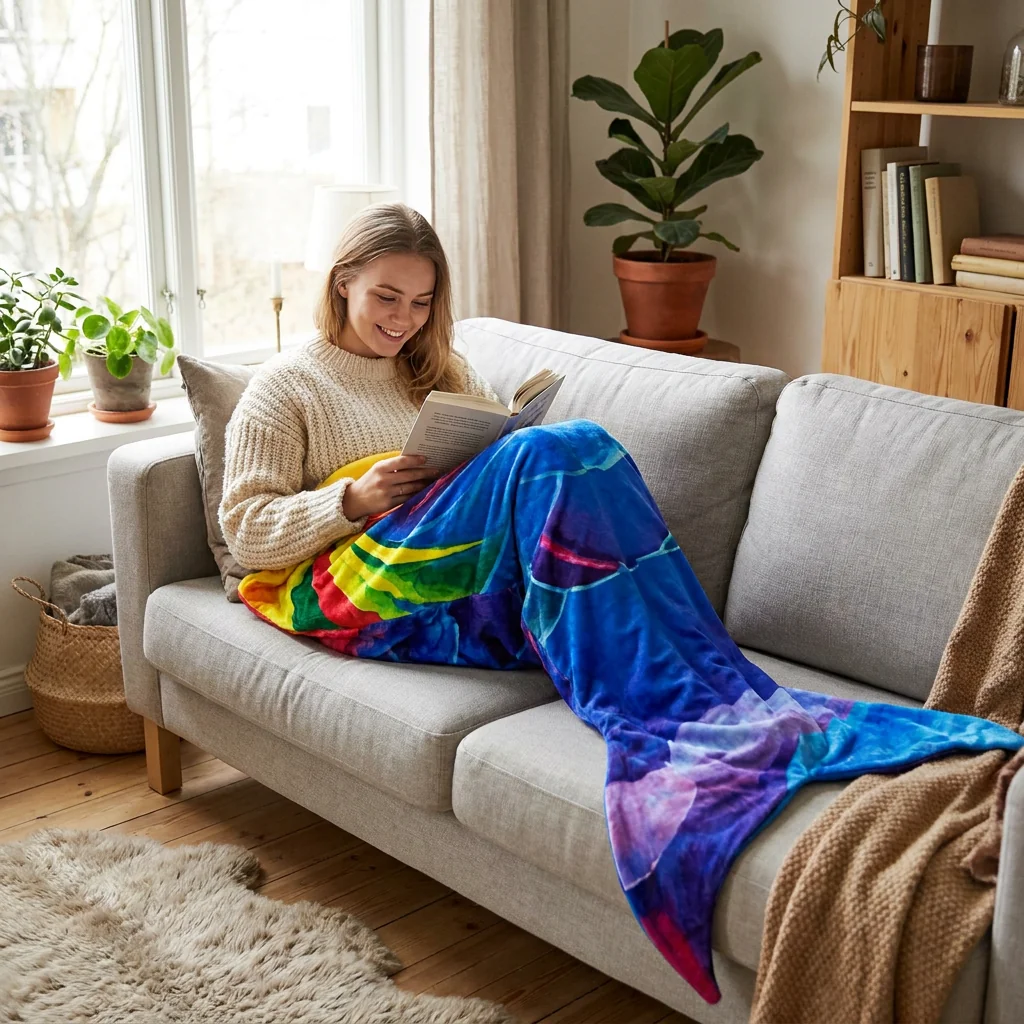 Plaid queue de sirène Admète cocooning, modèle européen