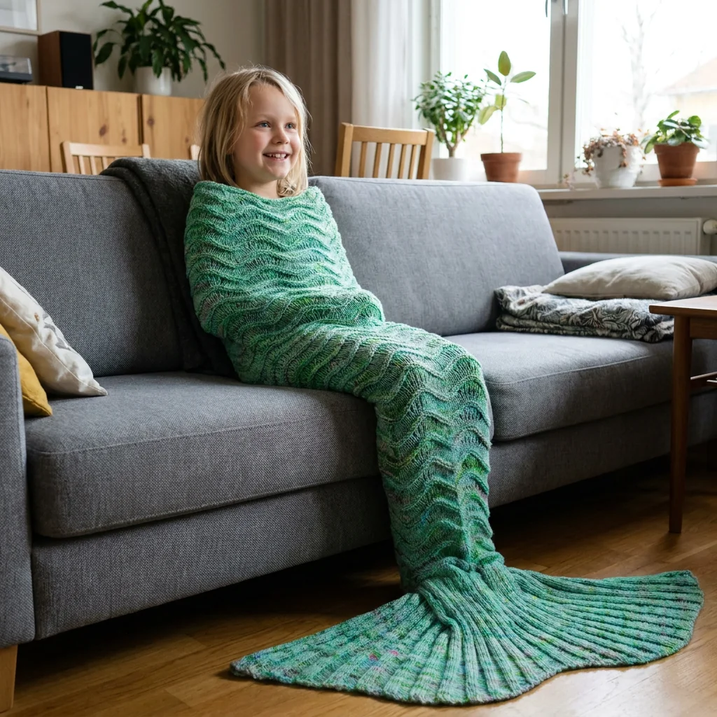 Plaid queue de sirène Émeraude — enfant cocooning
