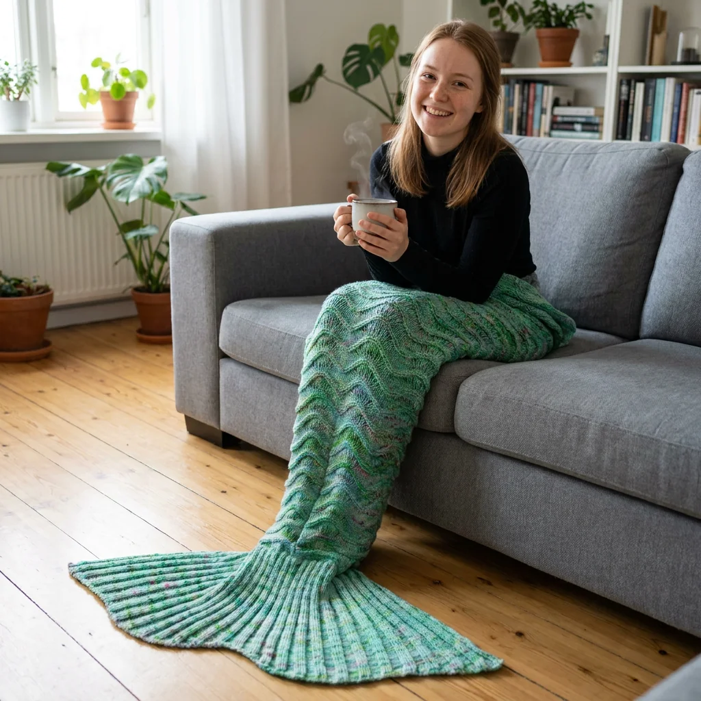 Plaid queue de sirène Émeraude — porte cocooning, modele europeenne
