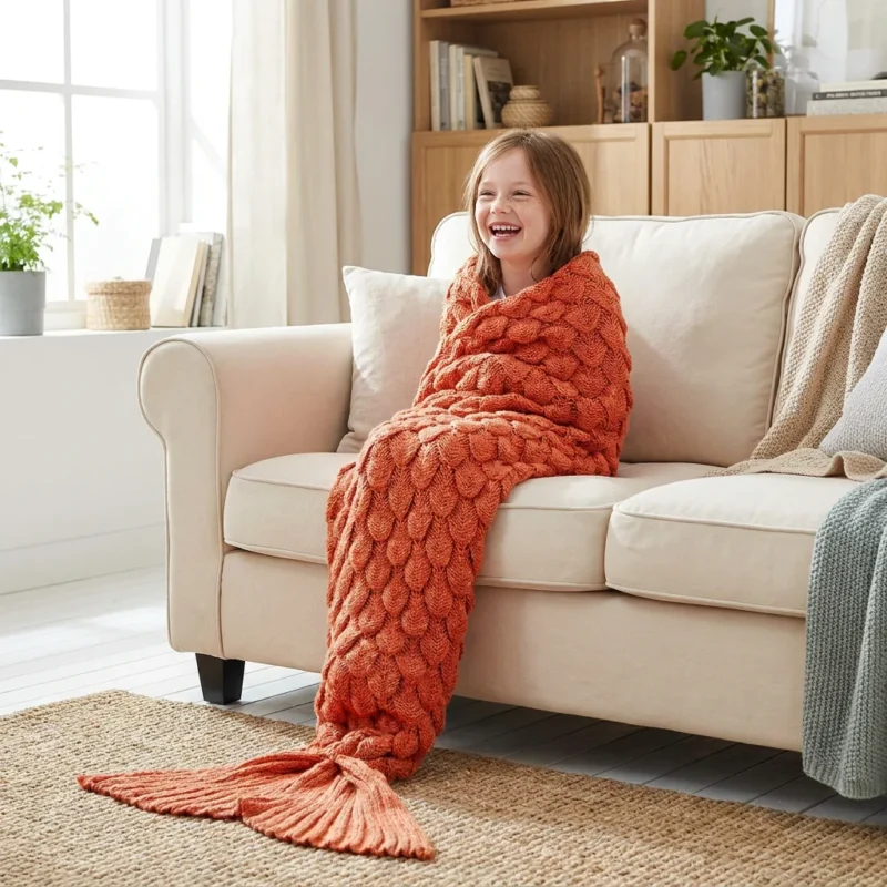 Plaid queue de sirène Orange Soléna — enfant cocooning