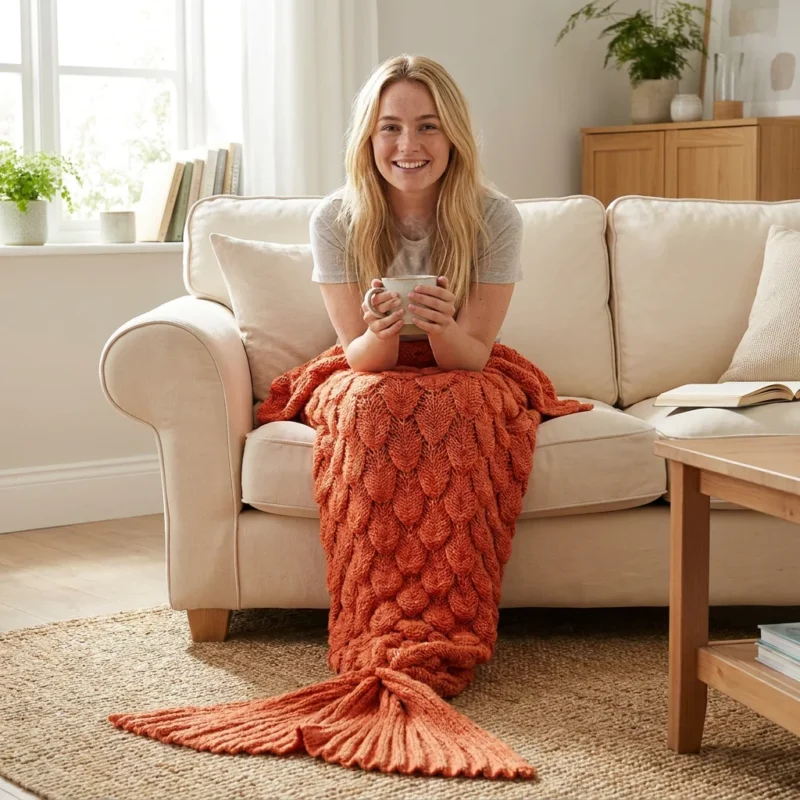 Plaid queue de sirène Orange Soléna — porte cocooning, modele europeenne